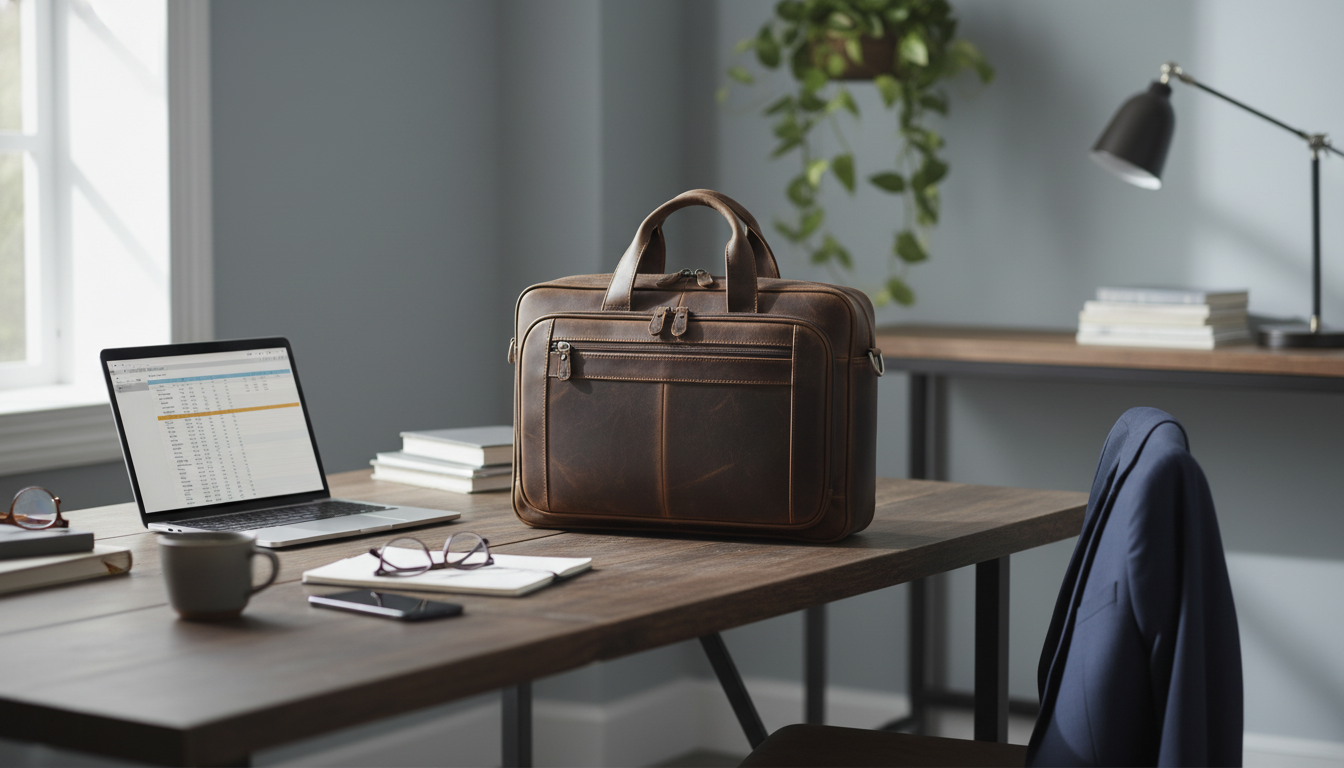 17-Inch Laptop Leather Briefcase Tote for Men