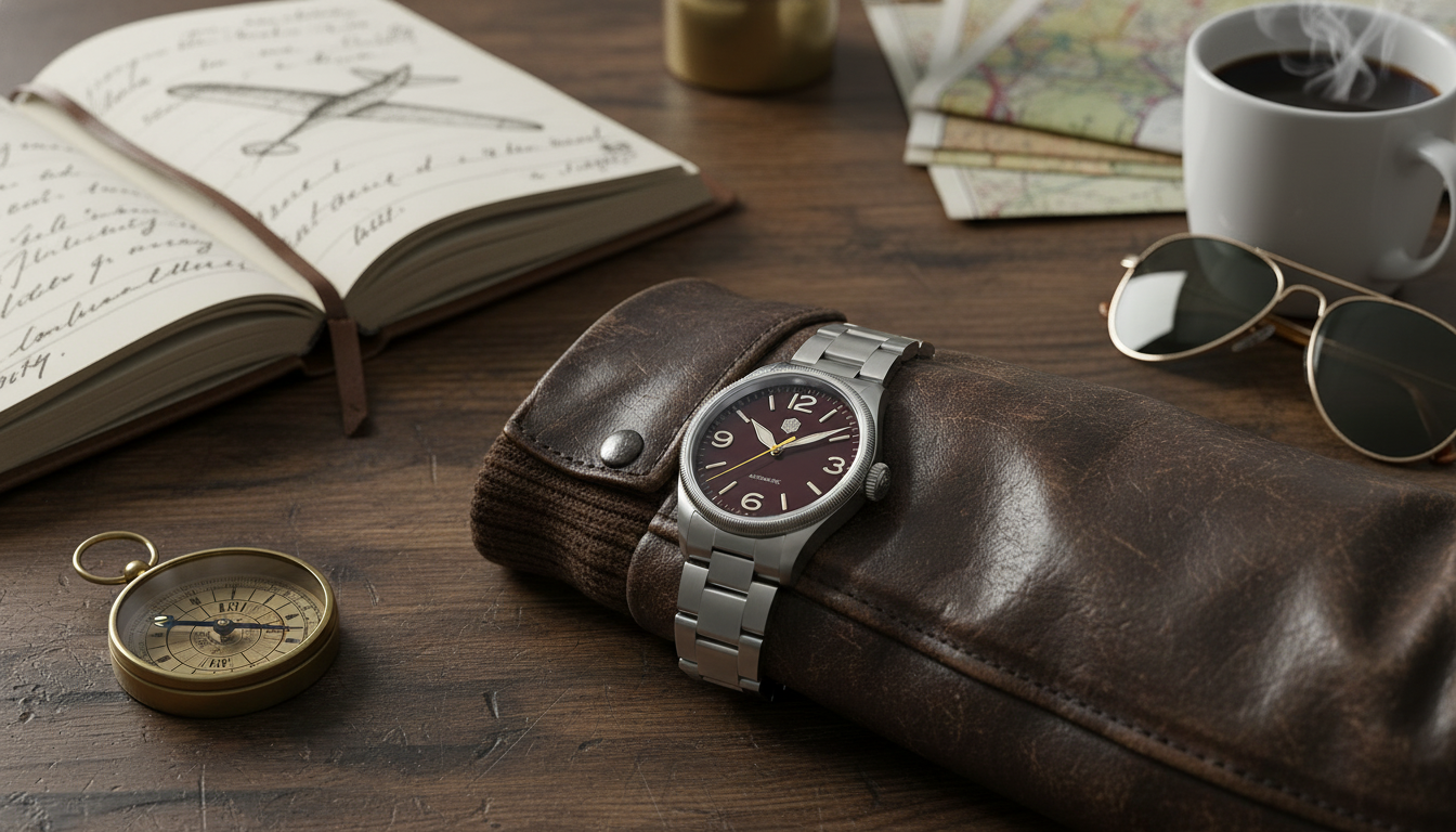 38.5mm Retro Automatic Pilot Watch: Sapphire & Coin Bezel