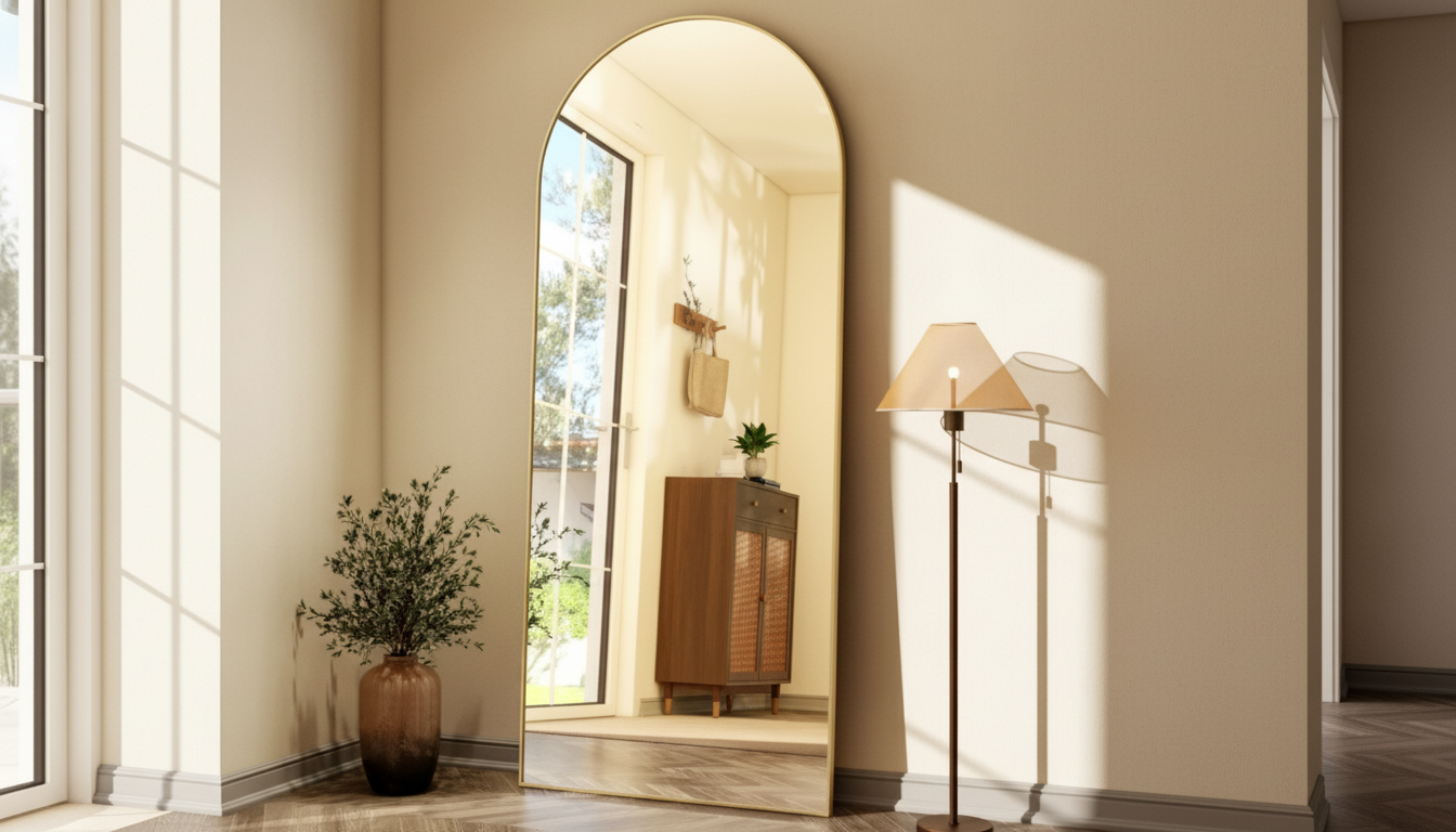 Modern Arched Floor Mirror: Aluminum Frame + Safe Glass