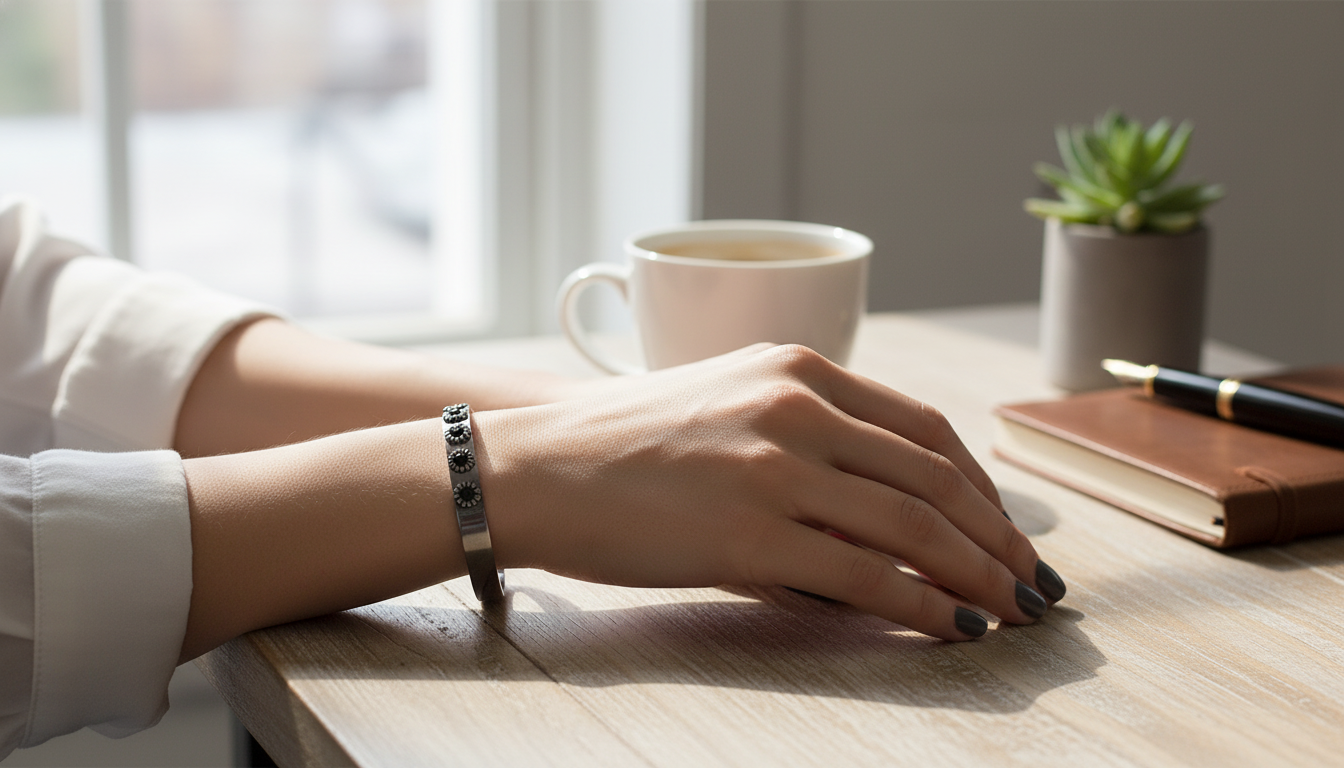 NIALAYA Gray Rhodium Bangle with Black CZ Sparkle