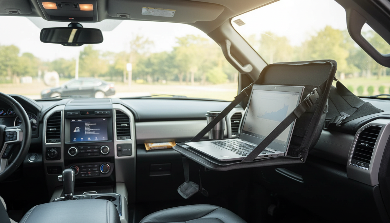 Strap-On Car Desk Tray for Laptop Work & Meals
