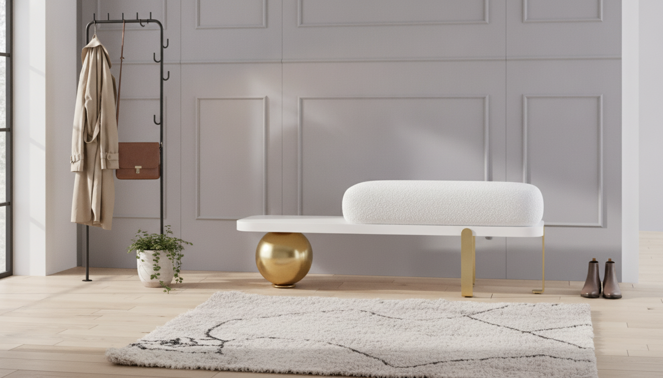 Modern Wood Entryway Bench with Upholstered Seat