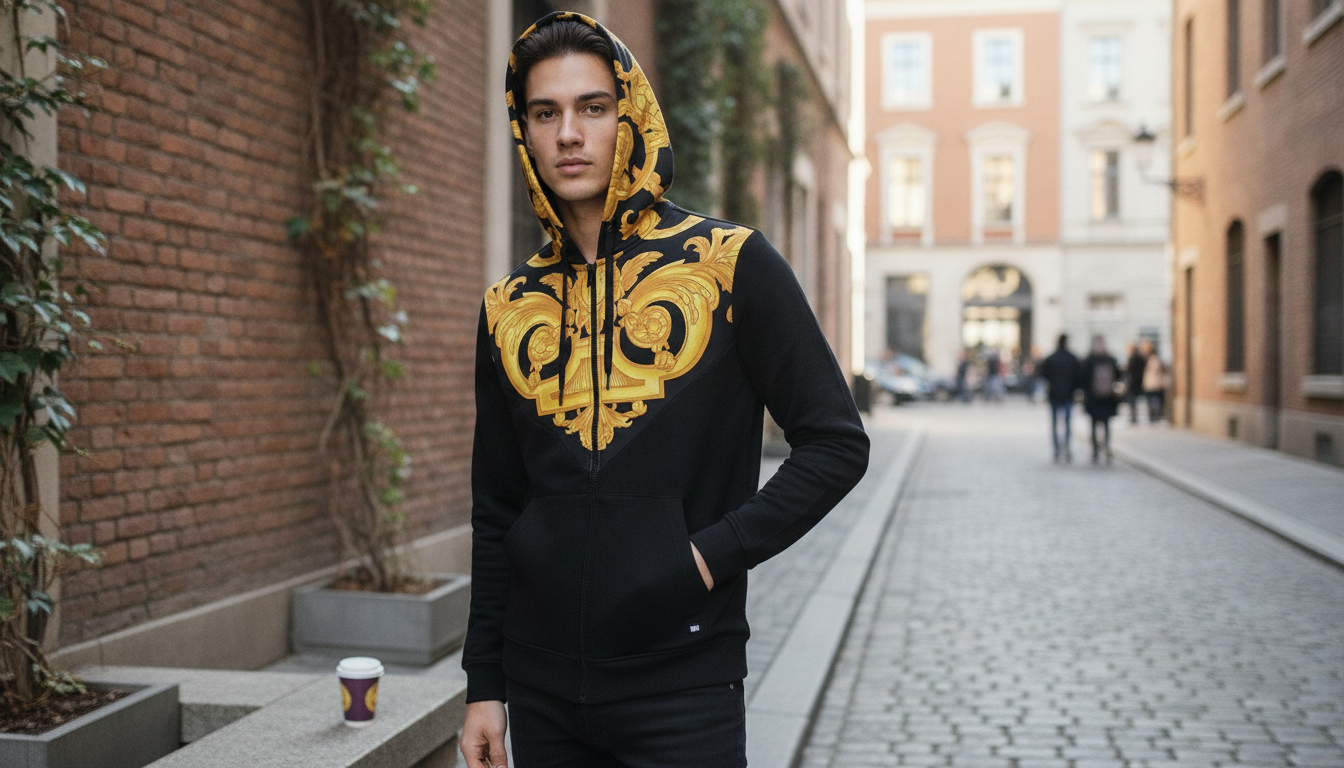 VERSACE Black Cotton Zip Hoodie: Fit, Style, Care