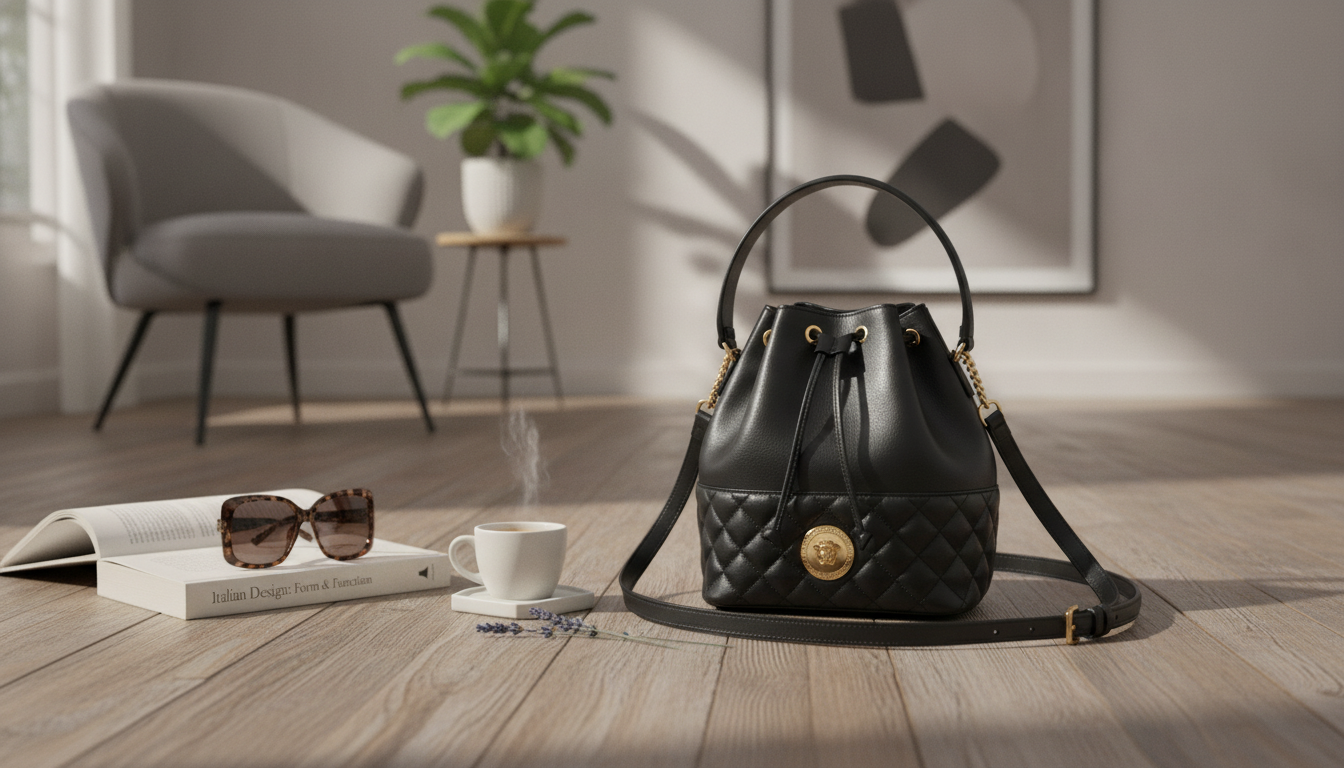 Versace Medusa Bucket Bag in Black Lamb Leather