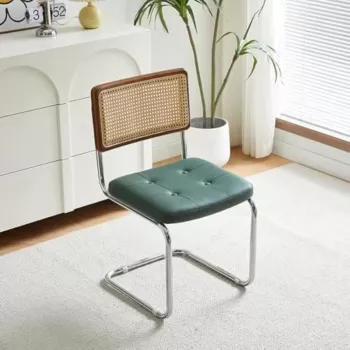 Rattan-Back Armless Dining Chairs: Mid-Century PU